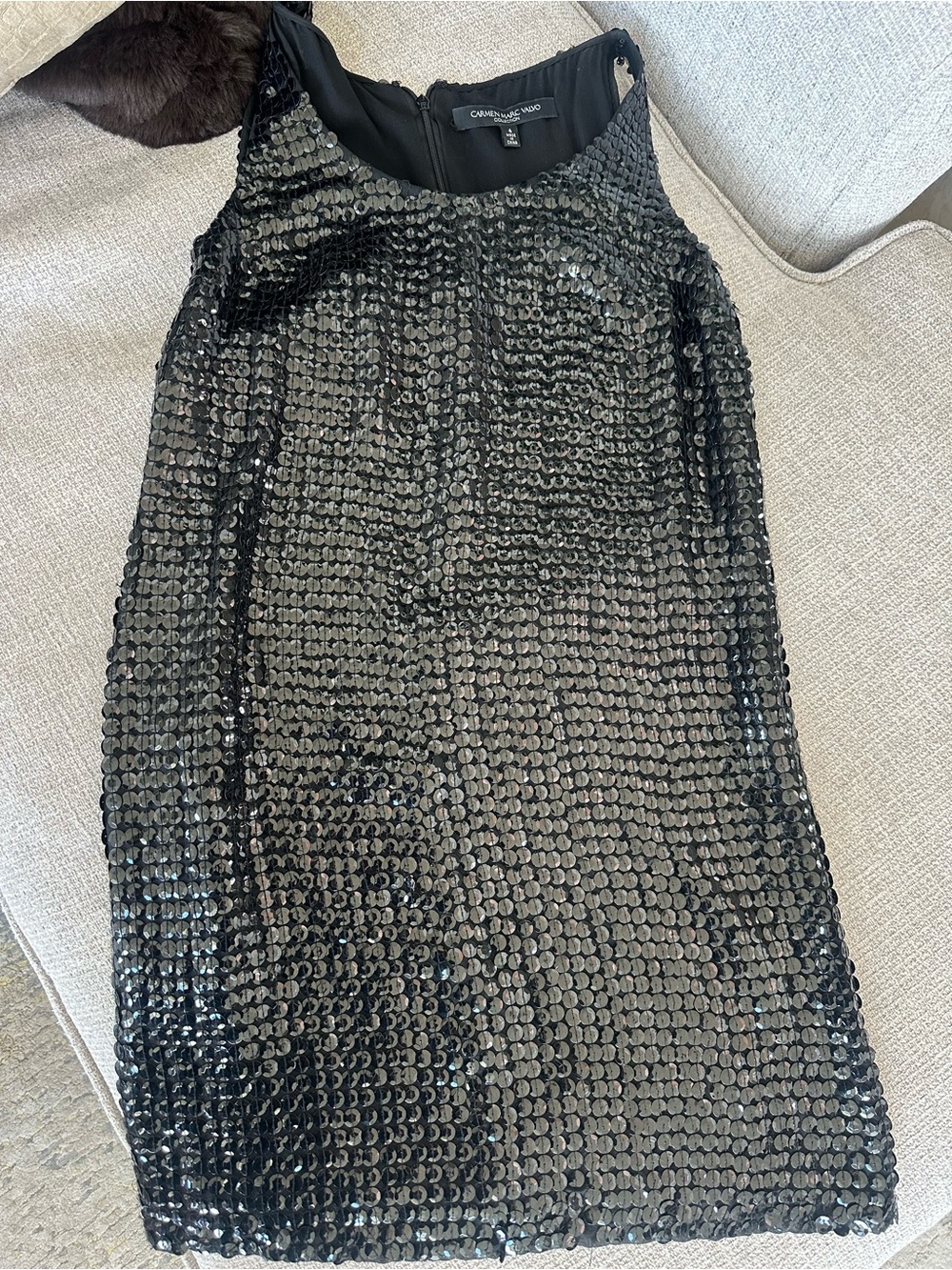 Carmen Marc Valvo Black Sequined Evening Dress